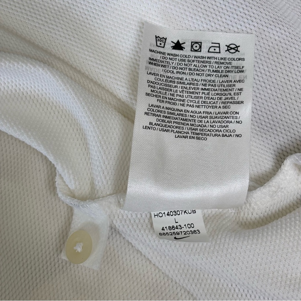 Nike Dri Fit White w/ Gold Logo Long Sleeve Collared Polo Women’s L Golf - Picture 7 of 8